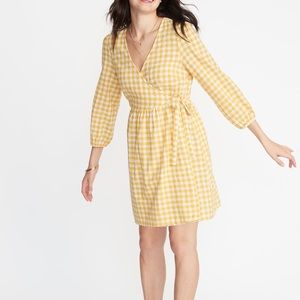 NWT Old Navy Yellow Gingham Wrap Dress